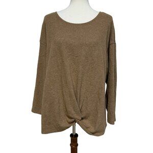 Ruby Rd Top Womens 1X Waist Knot Top Sweater Fleece Soft Brown Tunic Long Sleeve